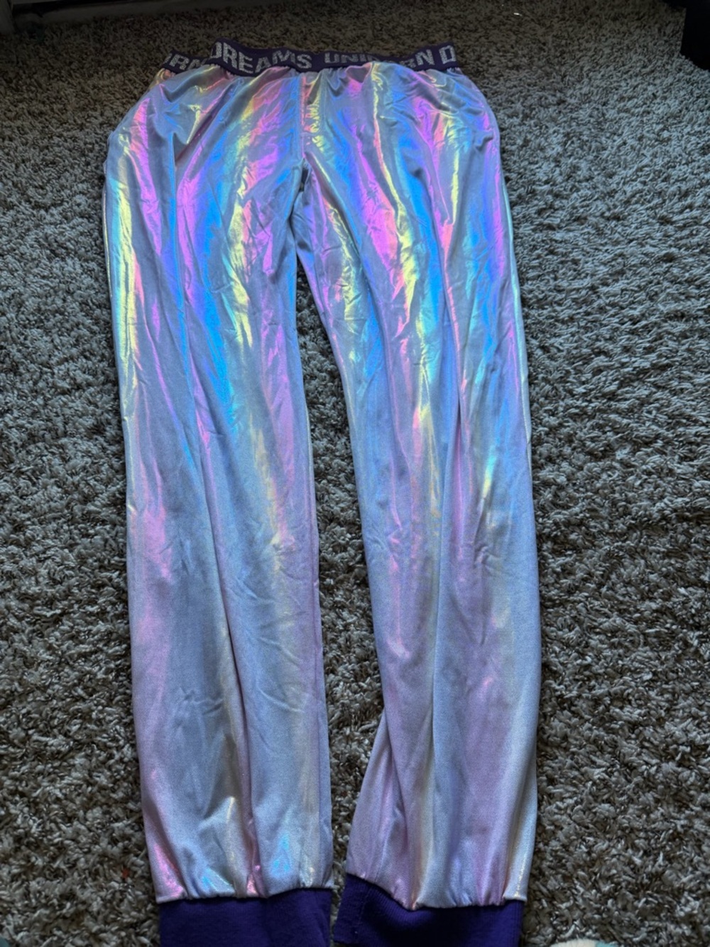 Iridescent Silver Joggers with Elastic Waistband